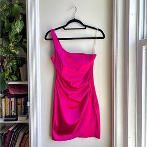 Emerald Sundae Pink Asymmetrical Ruched Cocktail Dress